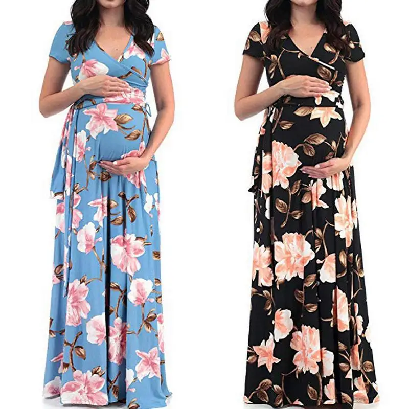 

V-necks Casual Dresses For Pregnancy Irregular Party Dress Vestidos Clothes Pregnant Women Solid Dress Maternity Short Sleeve