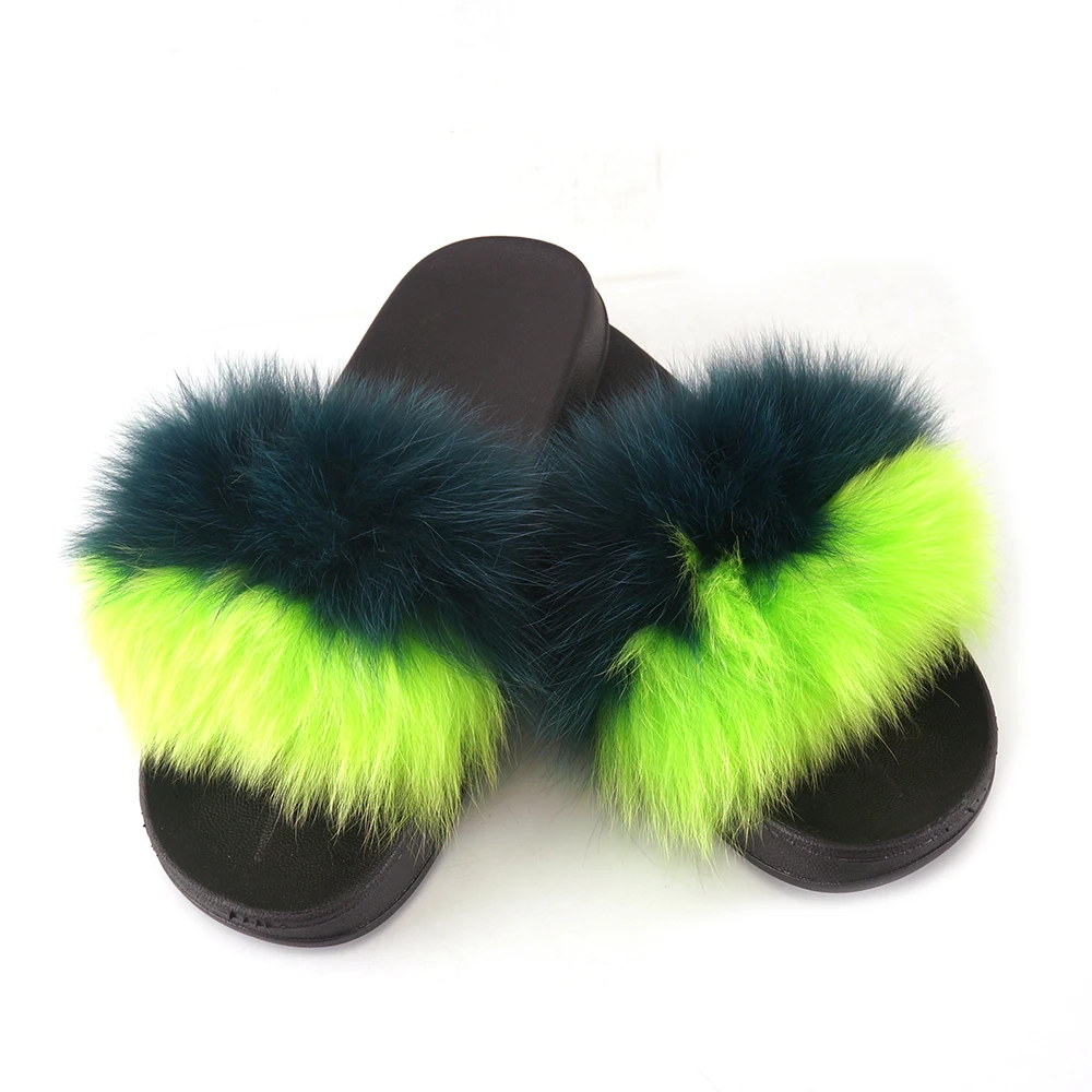 

Women's Fashion multicolor genuine super soft wholesale women sandals colorful shoes fur slides