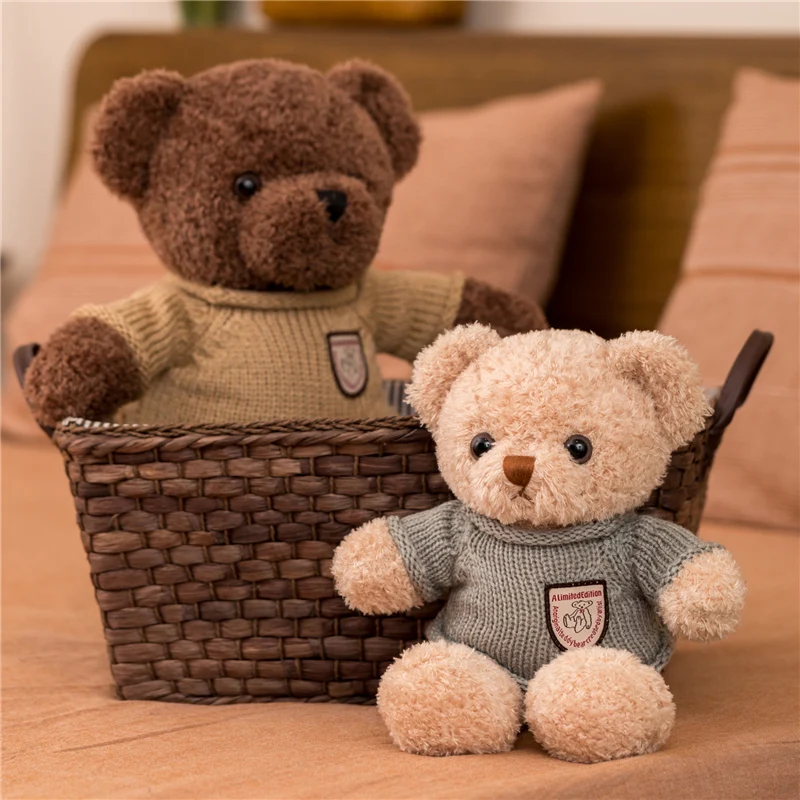 

cheap 35cm super soft small brown sweater bear soft cute stuffed animals bear plush bedtime toys for kids