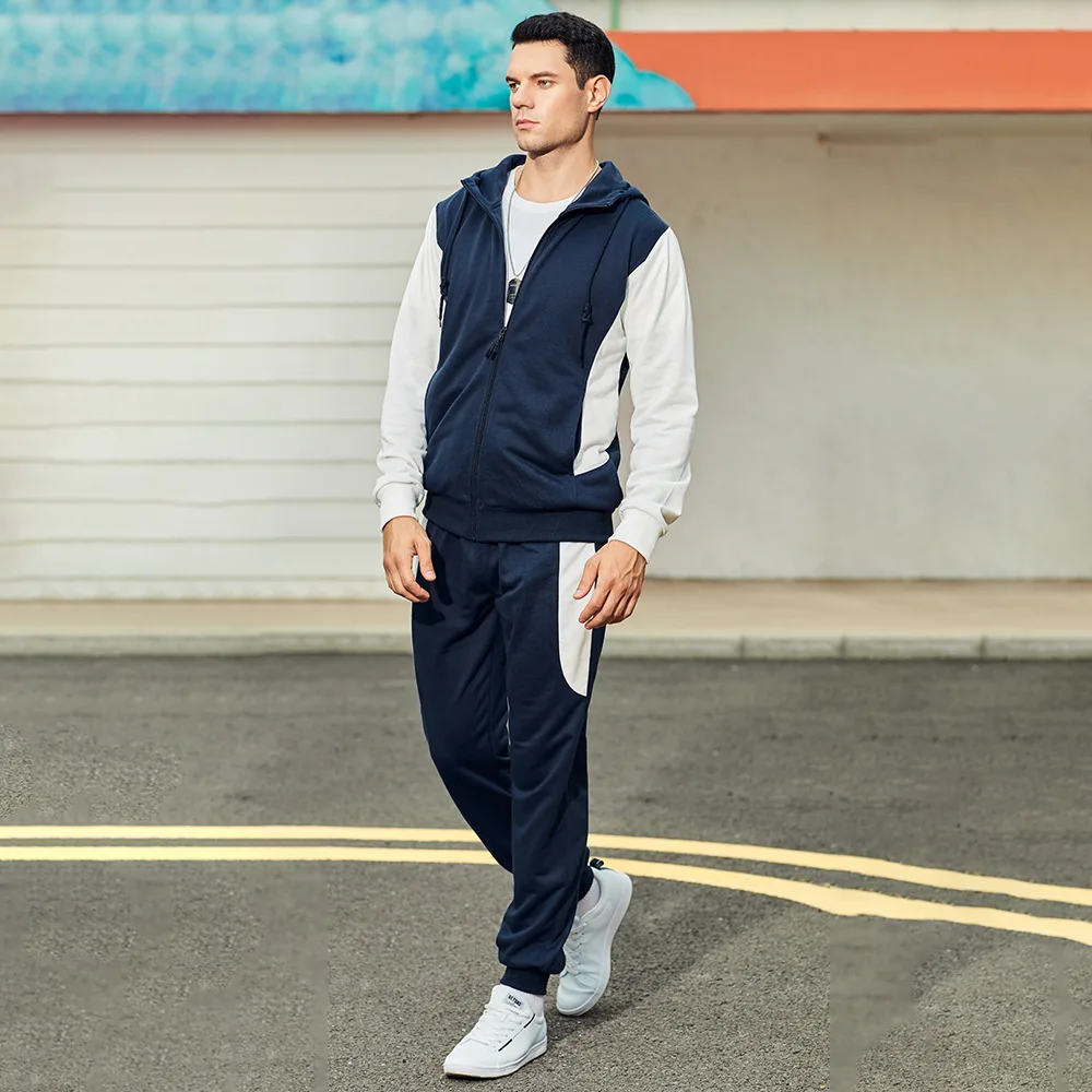 

EU US mens french terry sweatsuit two piece hoodie and pants set color block track suit mens sweatsuit sets zipper tracksuit