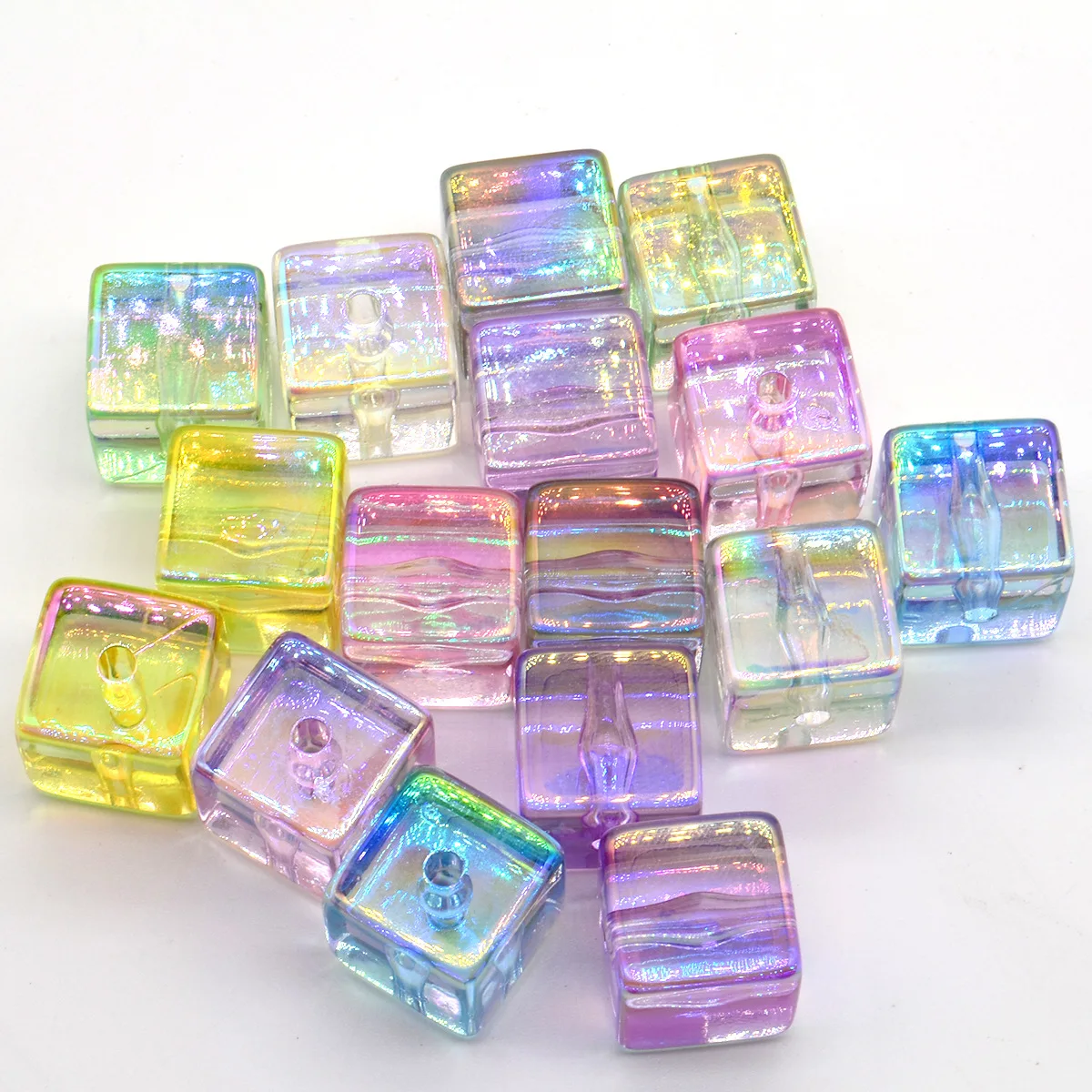 

JC Wholesale Acrylic High Transparent Plating Color Straight Hole Ice Cube DIY Beaded 16 Square Bead Bracelet Jewelry