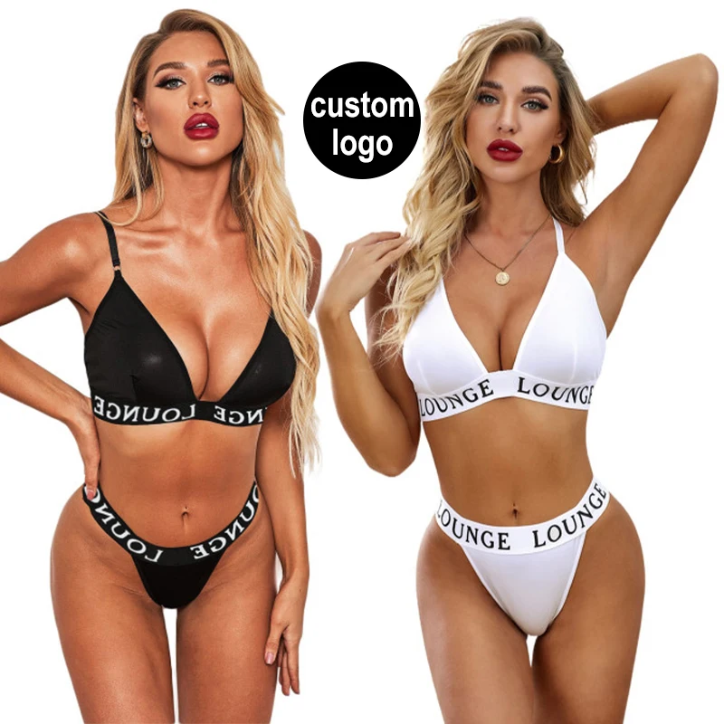 

Bra Manufacturers High Quality Stylish Letter Print Halter Sexy Ladies Push Up Women Bra Set