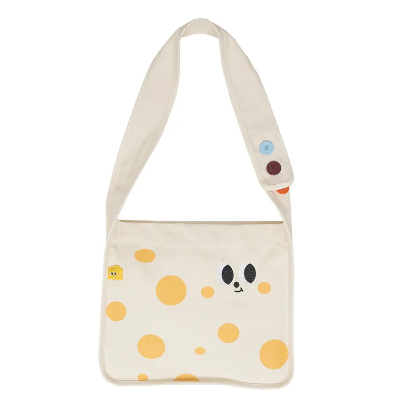 

Big eyes cheese button tot bag women's one shoulder college style lovely large capacity cheese canvas bag, Customizable