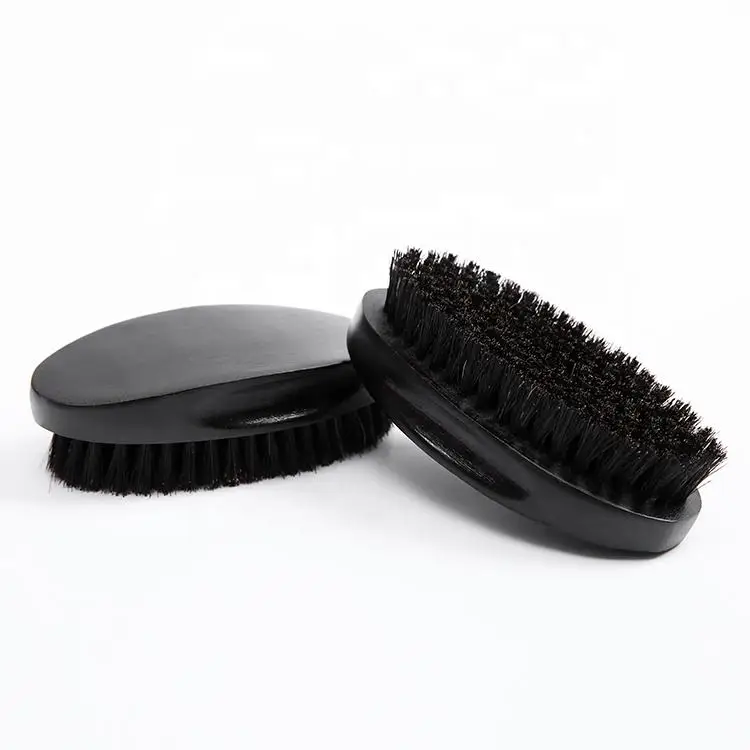 

Professional Black Wood Salon Custom Logo Curved Handle Beard Wave Brush For Men