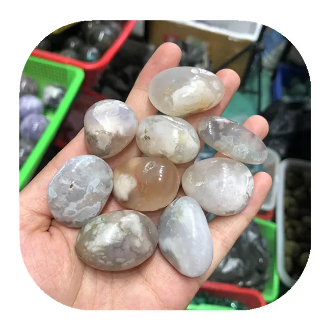

Wholesale natural polished flower gemstone cherry blossom agate crystal tumbled stones for sale