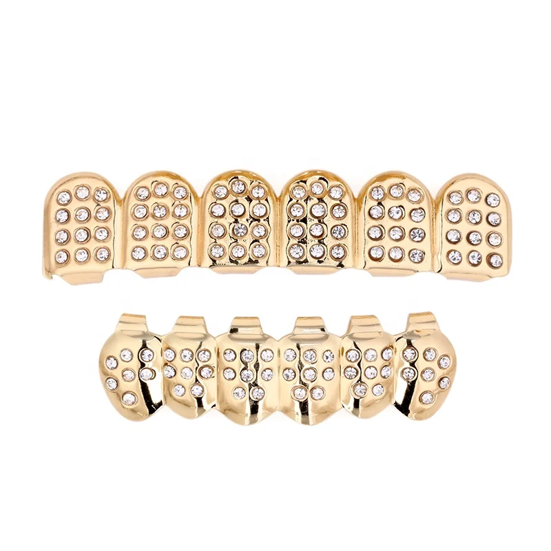 

2020 Christmas fashion American HipHop 18k Gold Plated Diamond Drill Teeth Grillz body jewelry, Gold,silver