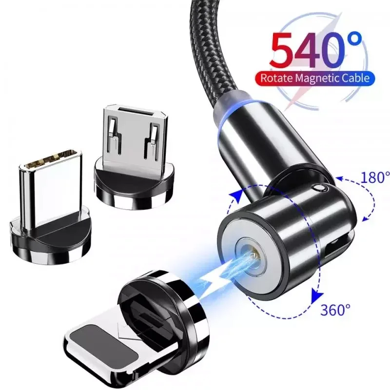 

Wholesale 540 Degree Rotation 3 in 1 Magnetic Charging Cable Micro Usb 8Pin Type c Fast Charging Magnetic Usb Cable, Black, white