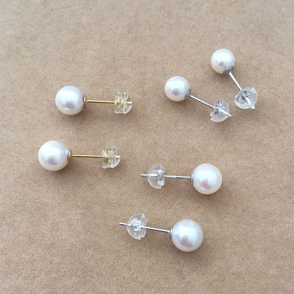 

S925 stud Silver nature Freshwater Pearl Earrings single earring,near round pearl earring, White