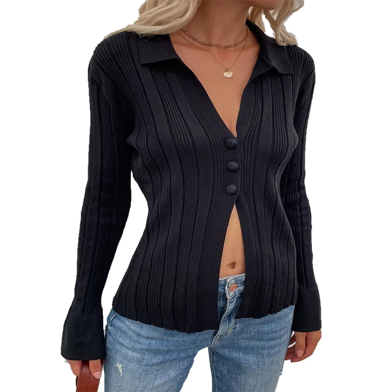

2021 autumn and winter hot selling new solid color knitted cardigan button sweater loose casual long sleeve women sweater