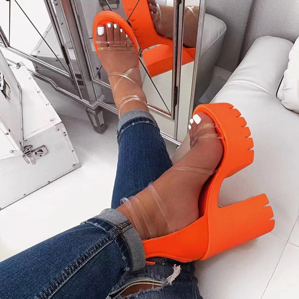 

INS Hot sale thick sole new arrivals wedge design shoes wholesale women shoes ladies high heel sandals, Black/orange