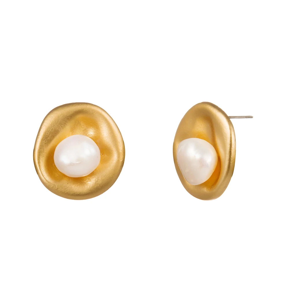 

Personality Round Irregular Freshwater Pearl Earrings Woman Jewelry