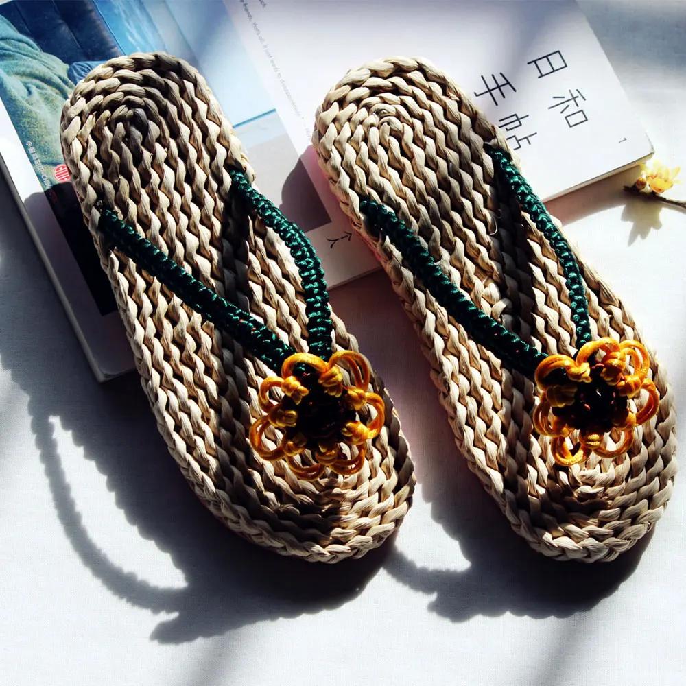 

2020 Summer Spring New Style Wholesale Cheap rattan hand make beach walk flat flip flops sandals slippers