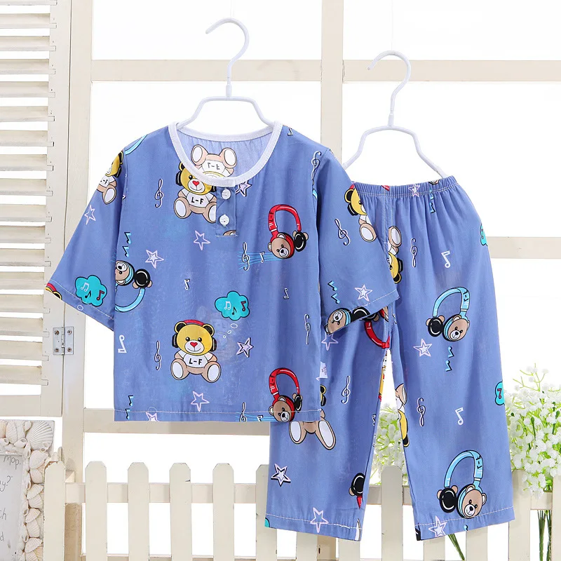 

Factory Supply Boys And Girls Cotton Silk Underwear Baby Cotton Silk Pajamas Air-conditioning Suit, Picture