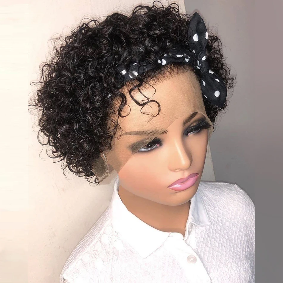 

Wholesale Pixie Cut Wig Curly Bob Transparent Lace Front Wig Brazilian Virgin Human Hair Pixie Curly Human Hair Wigs