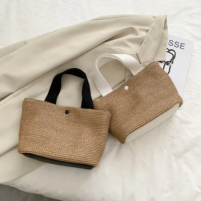 

Hot Selling Fashion Summer Beach Bag Woven Straw Handbag Tote Large Capacity Shoulder Bag Bucket Bag