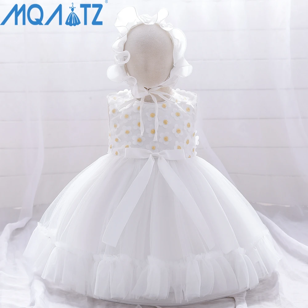 

MQATZ New Fashion Kids Party Dress White Baptism Dress Christening Frock With Hat, White,red,pink,purple,yellow,champagne