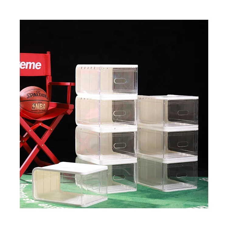 

Wholesale Magnet Shoe Boxes Cabinet Plastic Clear Transparent Sneaker Nike Air Jordan White Storage Box For Shoes Organizer