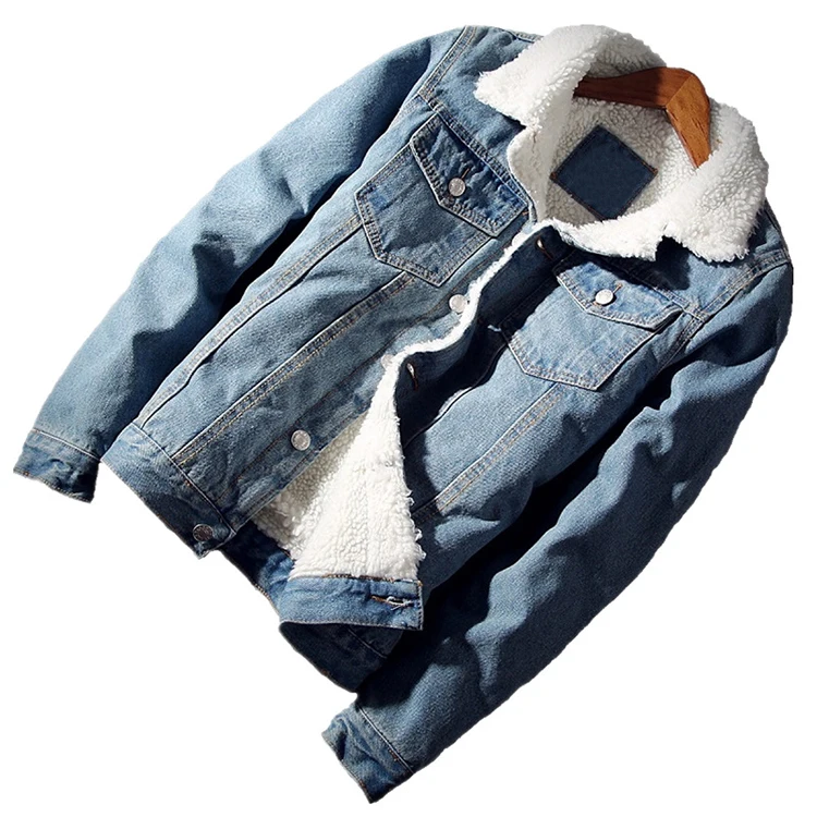 

I@U 2021 Coat Trendy Warm Fleece Thick Denim Jacket winter Fashion Mens Jean Jacket Sets Men Wholesale Outwear Male Cowboy