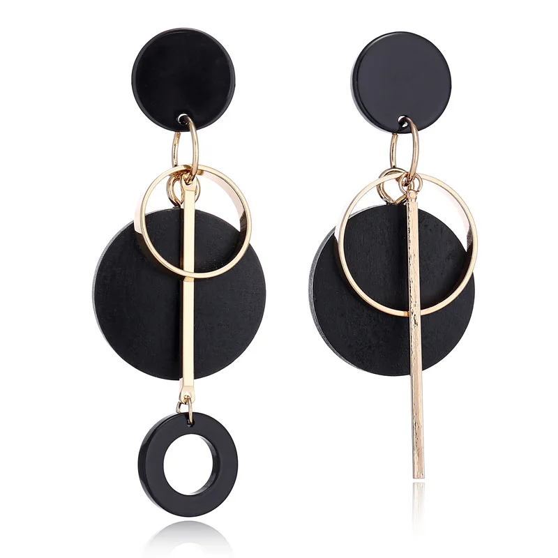 

Hot sale circular pendant mental long women asymmetrical earrings