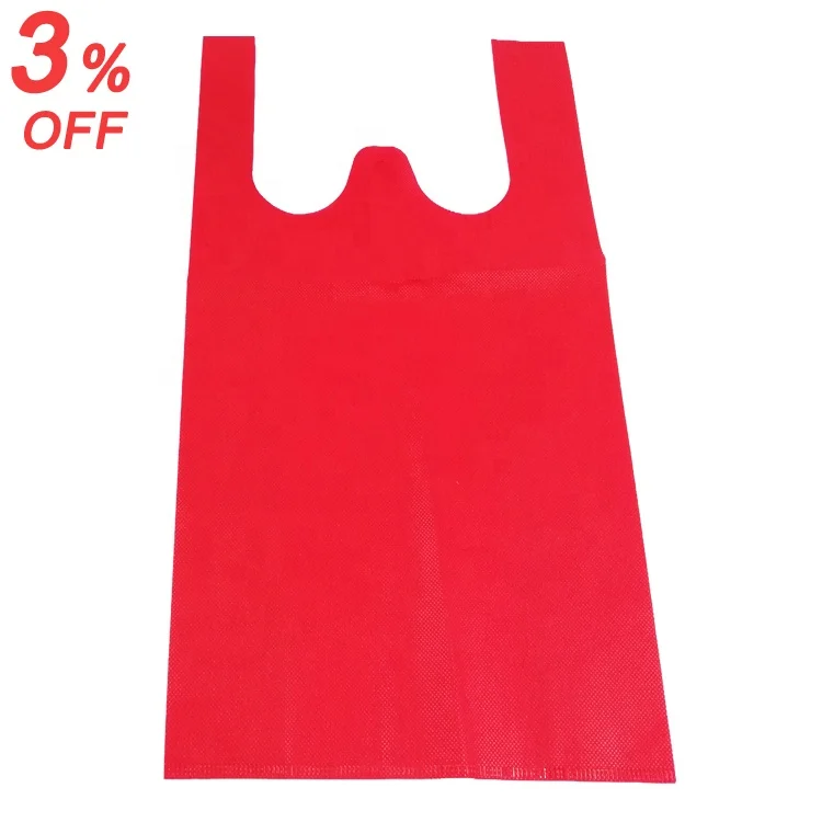 

biodegradable Eco-friendly cheap TNT T-shirt Vest bag non woven fabric wholesale Heat Seal spun-bond nonwoven carry bag, Red