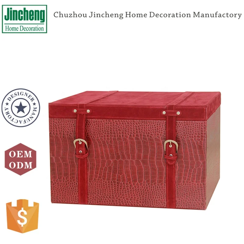 Antique Faux Leather Rectangular Red Storage Trunk Set Buy Antique
