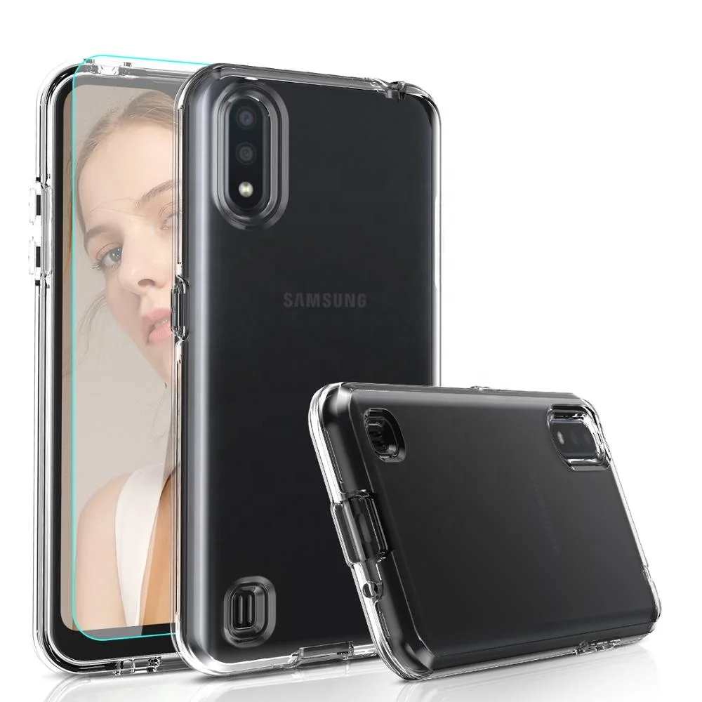 

LeYi 2 in 1 PC Silicone Back Clear Double-Layer Phone Case For Samsung Galaxy A01 Case with HD Screen Protector