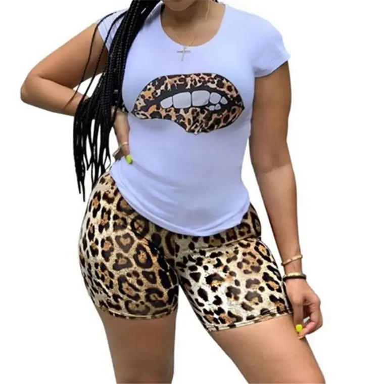 

Wholesale clothing vendor woman two piece tight biker short t-shirts set