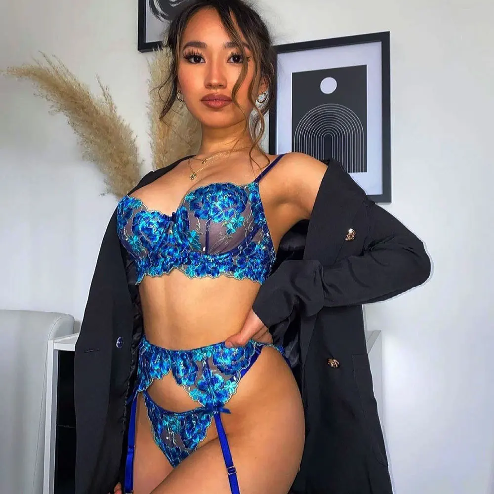 

New High End Embroidery Women Sexy Nude Lace lingerie underwear Wholesales, Royal blue