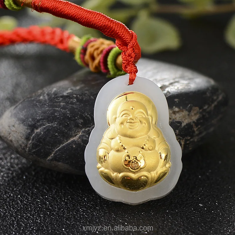 

Gold Inlaid 3D 4D Hetian Jade Pure GoldSitting Guanyin Sitting Buddha Pendant Wholesale