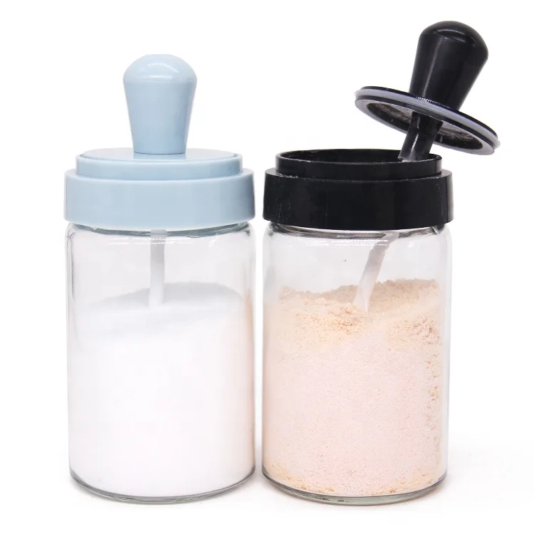 

Plastic Spoon Glass Seasoning Bottle 250ml Sugar Spice Pepper Glass Salt Jar, White/clear/pink/ green, or we do customized color for you