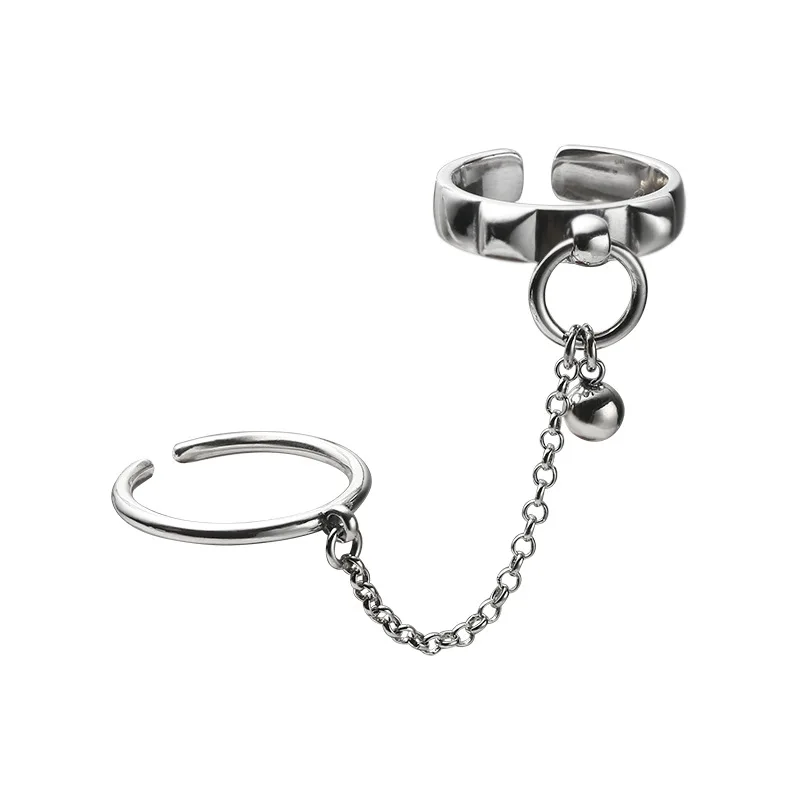

Ins Fashion Trendy Popular Open S925 925 Sterling Silver Double Rings Chain Jewelry Rings Two Finger Ring