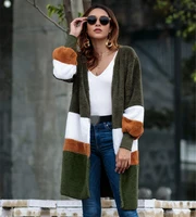 

Hot Sale Women Patchwork Sweater Stripe Fur Cardigan Women's Faux Fur coat Cardigans Fox Fur Coat for Women