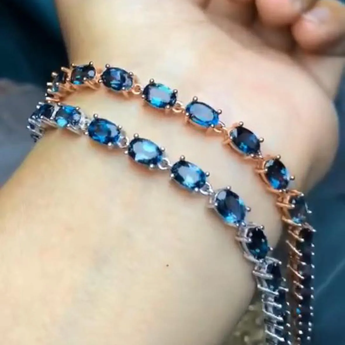 

Hot Selling 925 Sterling Silver Natural Blue Topaz Bracelet/London blue topaz Bracelet Engagement Wedding Jewelry