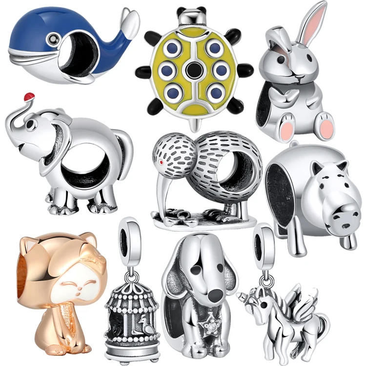 

CB01-34 Cute Women Jewelry Pendants Children 925 Sterling Silver Charms Animal Flower Heart Letter Shaped Fit Bracelet Bangle, Oxidized silver
