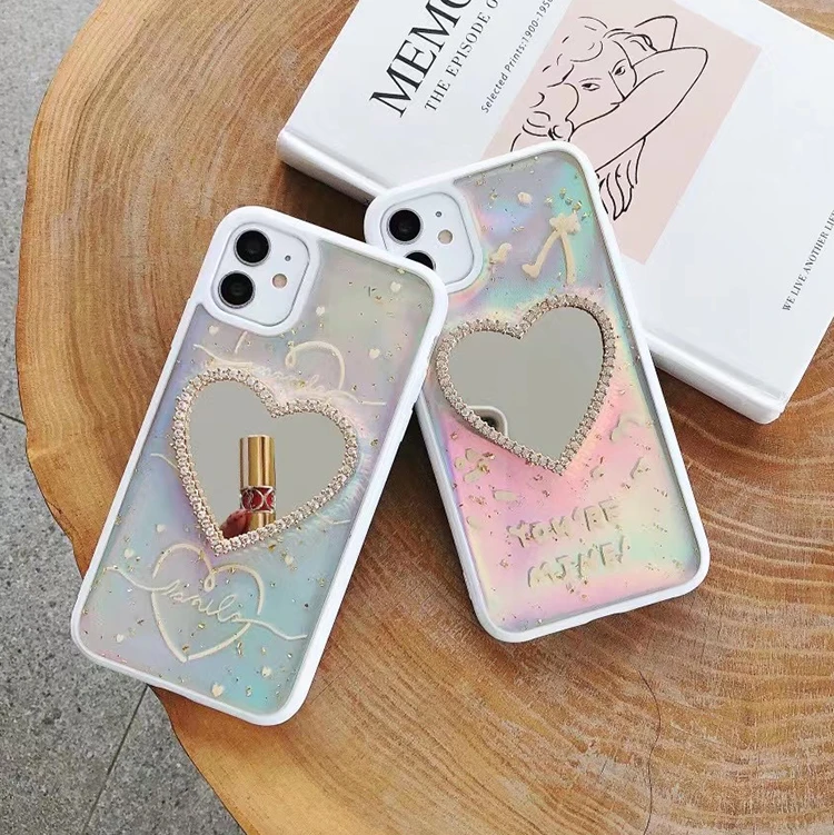 

Diamond Bling Heart Mirror Mobile Cover Makeup Design Phone Case For Iphone