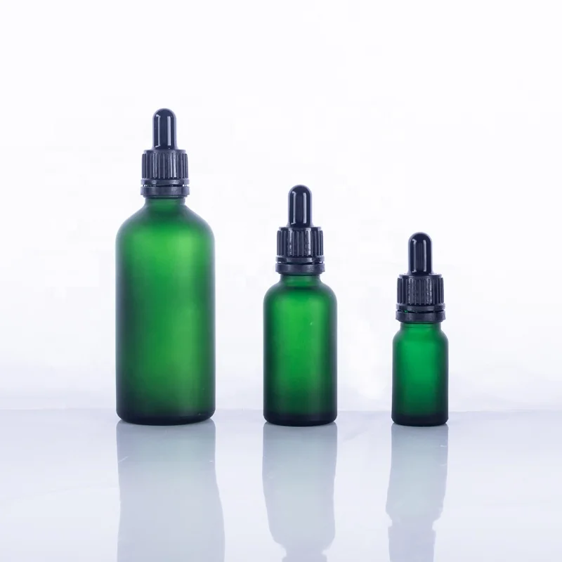 

Customized green frosted metal lid glass dropper bottle essential oil 5ml 10ml 20ml 30ml 50ml 100ml