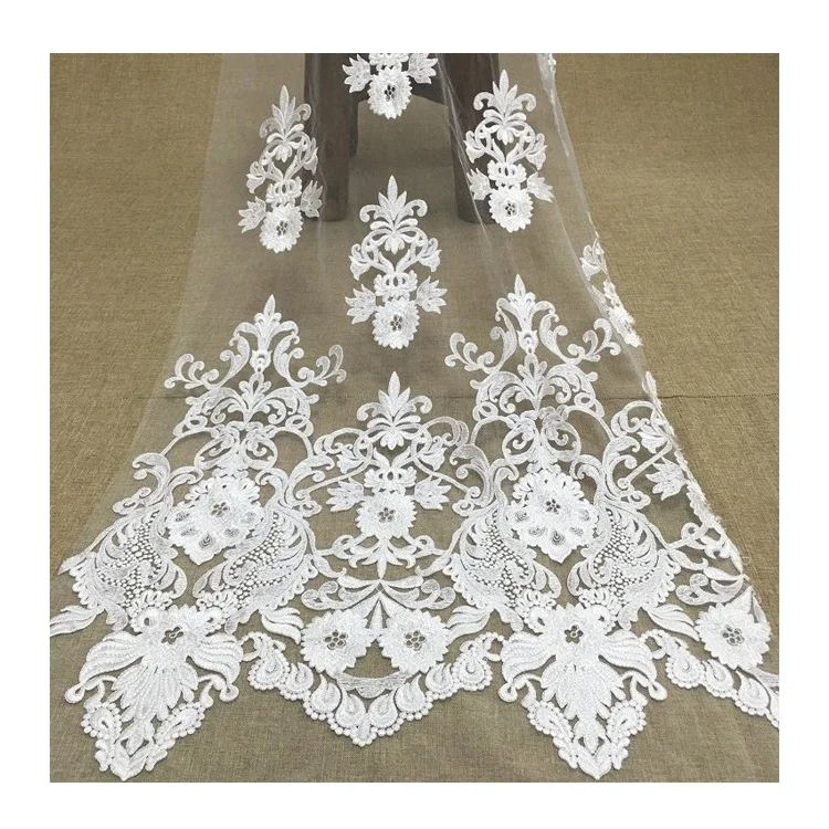 

High Quality White French Bridal Wedding Dress Fabric Flower Embroidery Tulle Lace Fabrics 5 Yards African, As the picture shows