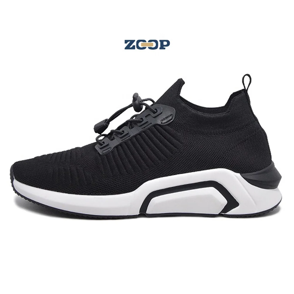 

Breathable fly knit summer shoes men PU sole sock fashion sneakers, Black