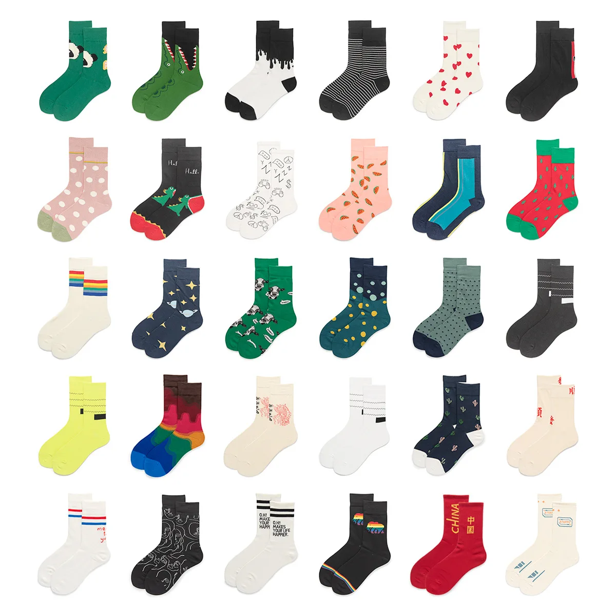 

XIANGHUI Breathable Jacquard Printing Embroidery Mid-Calf Warm Stitching Pattern Antiskid Casual Happy Sock, Pantone color