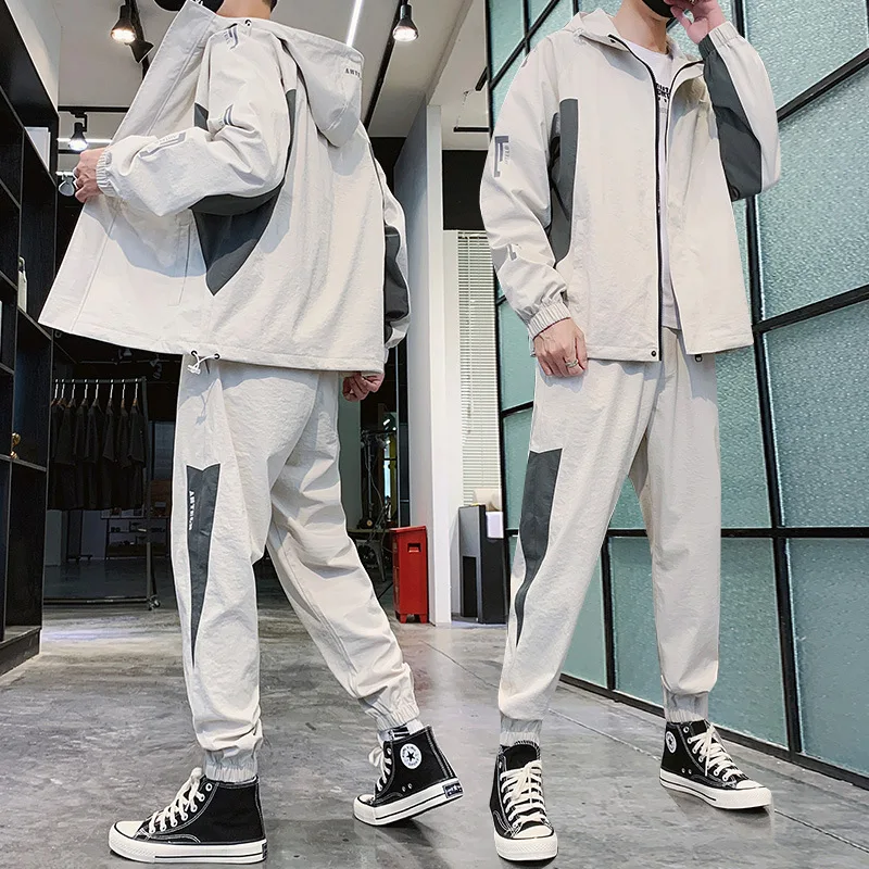 

Youth Korean Style Winter Long Sleeve Stand Neck Fleece Thick Men's Two Pieces Tracksuits With Brushed