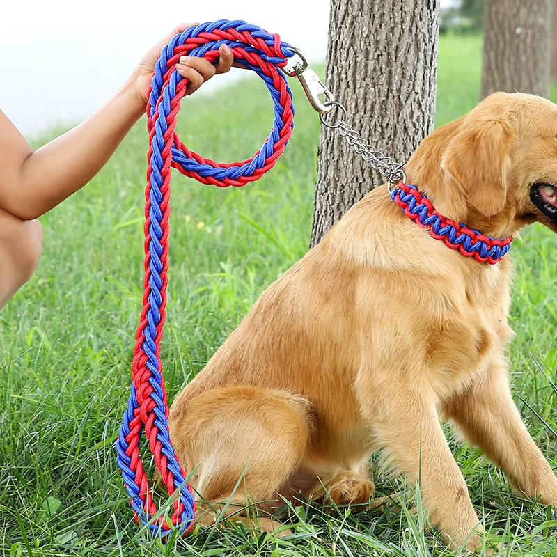 Eight Strand Round Rope Dog Walking Leads Large-Strong Dog Leashes and  Collar Sets