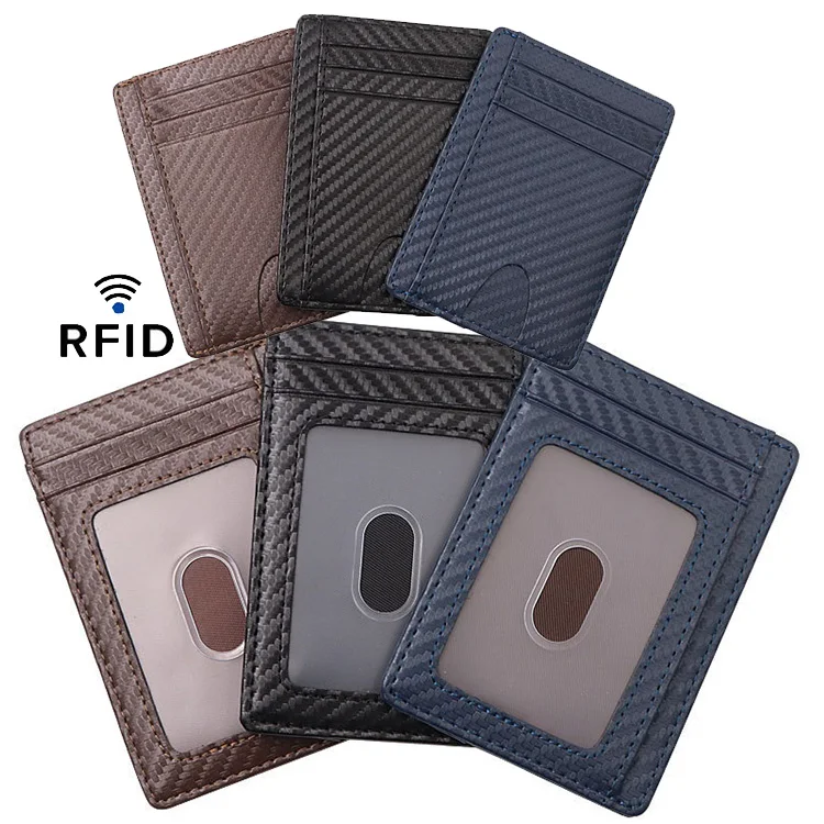 

Amazon Hot sale Men's Purses Slim RFID Blocking Leather Card Clip Men Carbon Fiber Wallet Credit Card Holder, Customized color