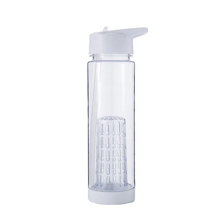 

700ml Wholesale Custom Logo Sports Fruit Infuser tumbler tritan plastic Transparent Water bottle with Strainer with straw lid, White, blue, red etc