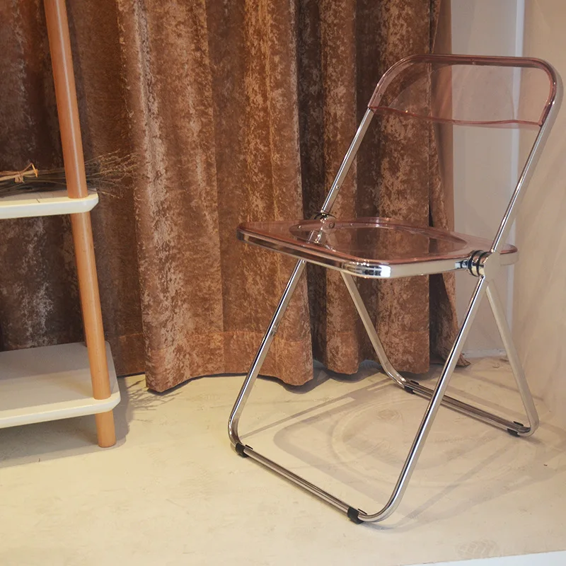 北欧不锈钢金属椅子透明妆摄影椅子非常简单折叠椅