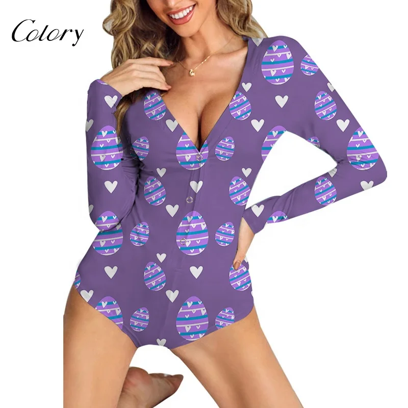 

Colory Fashion 2021 Spring Hot Girl Wholesale Sleepwear Comfy Lounge Wear Womens Easter Onesie, Customized color