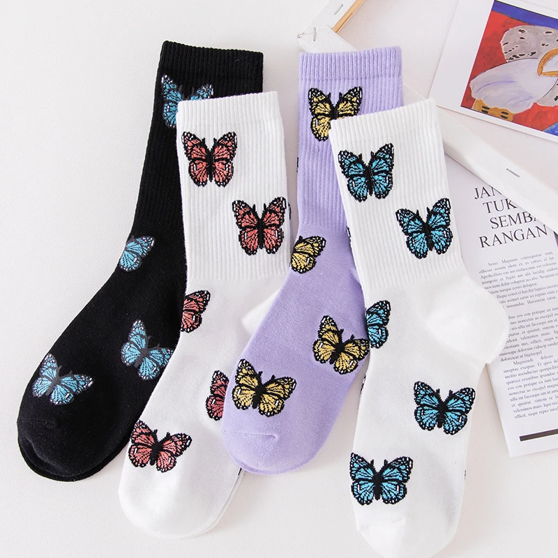 

INS/Amazon Embroidered butterfly funny ladies socks custom womens sock calcetines ankle socks, As pictures