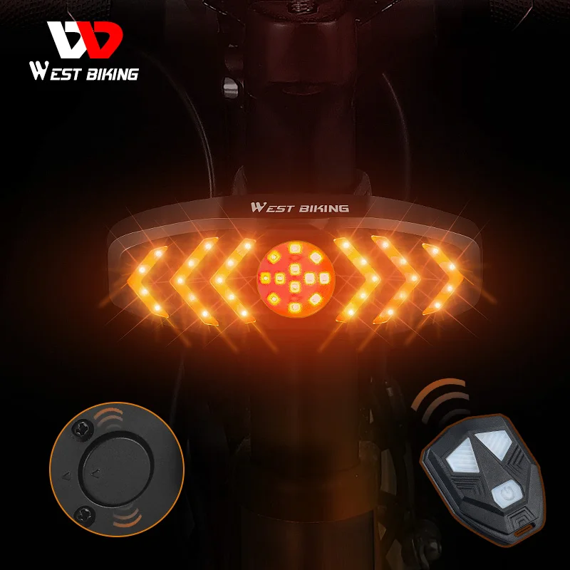 

West Biking Waterproof Safety Bicycle Light Remote Control Direct Bike Rear Light Cycling Taillight Bike Turn Signal Led Light, Black