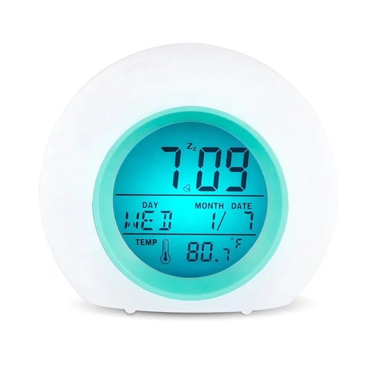 

Desk clock Amazon top seller 2020 electronic digital LED light color changing kid smart table alarm clock calendars thermometer