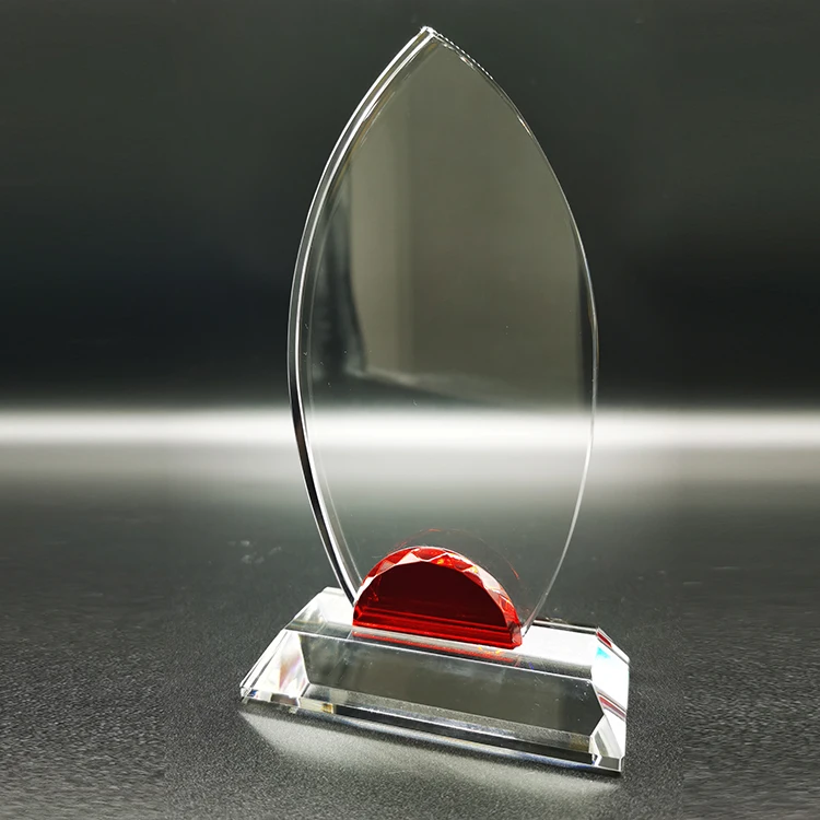 

Custom Attractive Design Red Transparent Leaves Shape Blank Crystal Trophy Cup, Clear