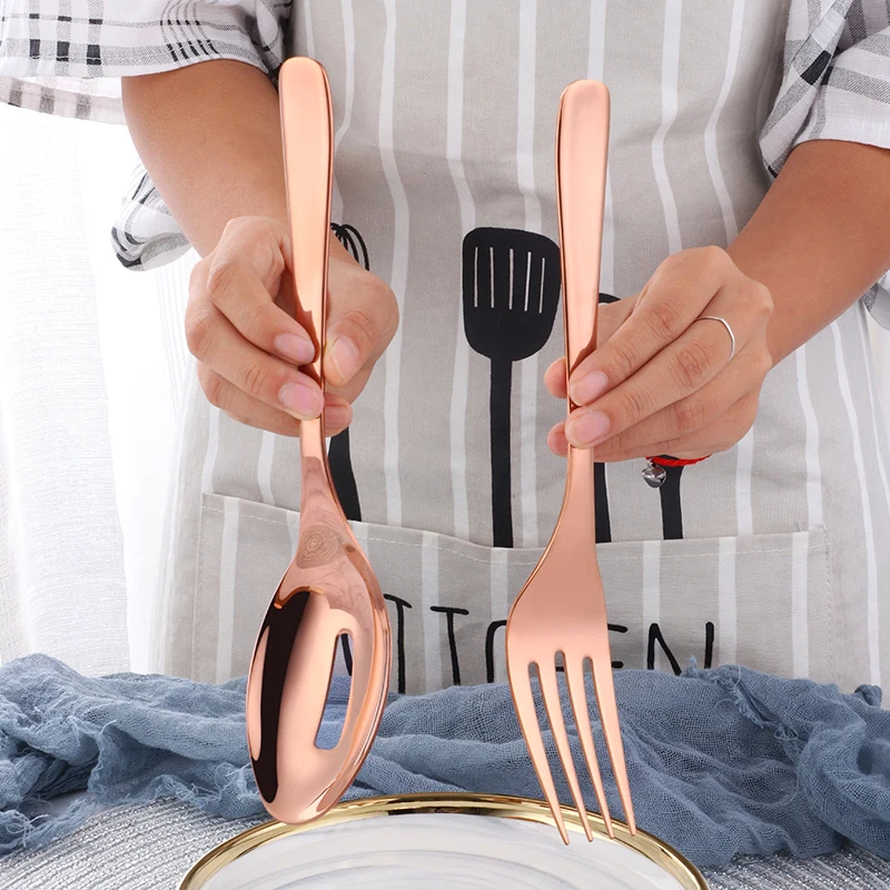 

7.8 Inch Large Serving Spoon Slotted Spoon Meat Fork 304 Stainless Steel Serving Spoon Set for Home Kitchen Buffet Restaurant